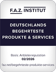 Siegel: F.A.Z-Institut Studie 2026 „Begehrteste Produkte und Services"