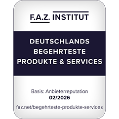 Siegel: F.A.Z-Institut Studie 2026 „Begehrteste Produkte und Services"
