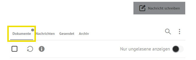 Screenshot vom Postfach: Dokumente
