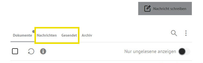 Screenshot vom Postfach: Nachrichten