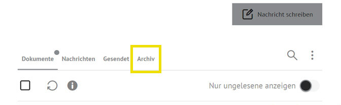 Screenshot vom Postfach: Archiv