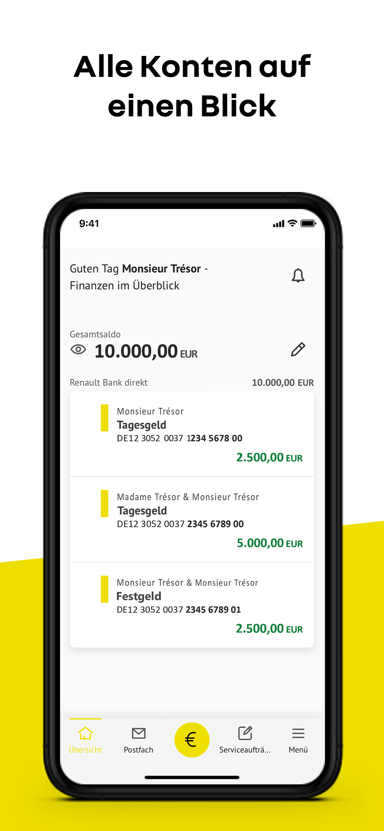 Screenshot der Renault Bank direkt Banking App: Kontenübersicht