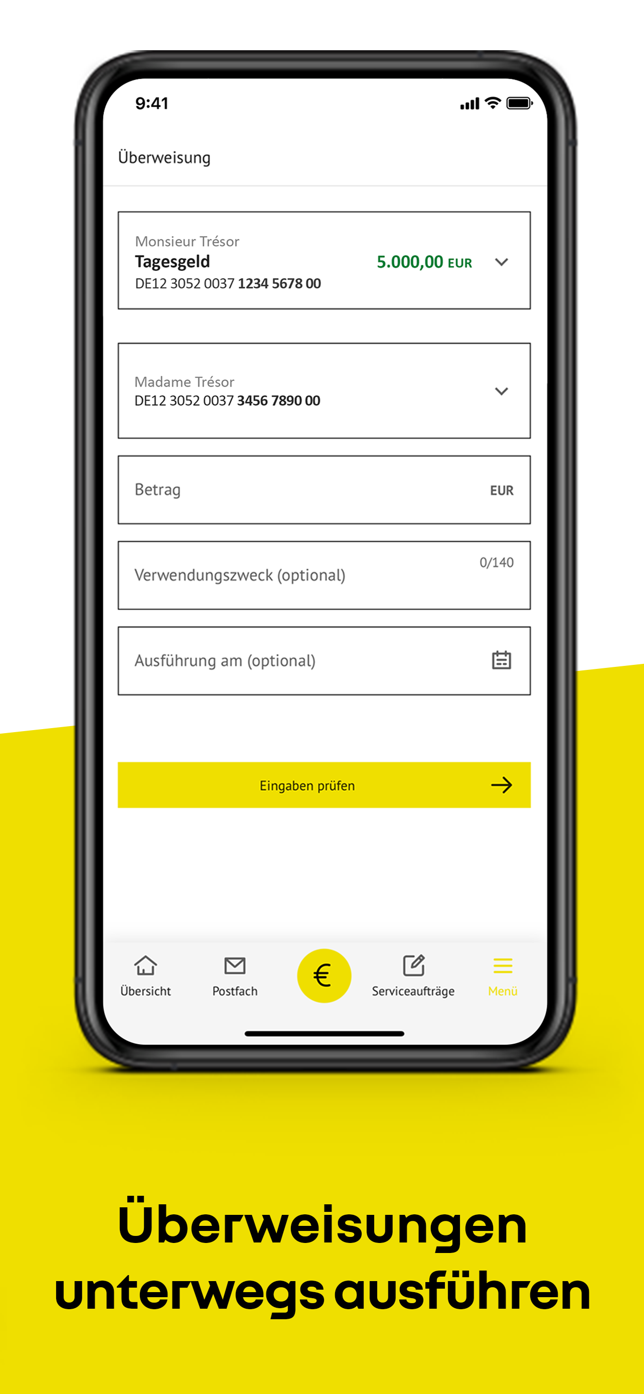 Screenshot der Renault Bank direkt Banking App: Überweisungsmaske