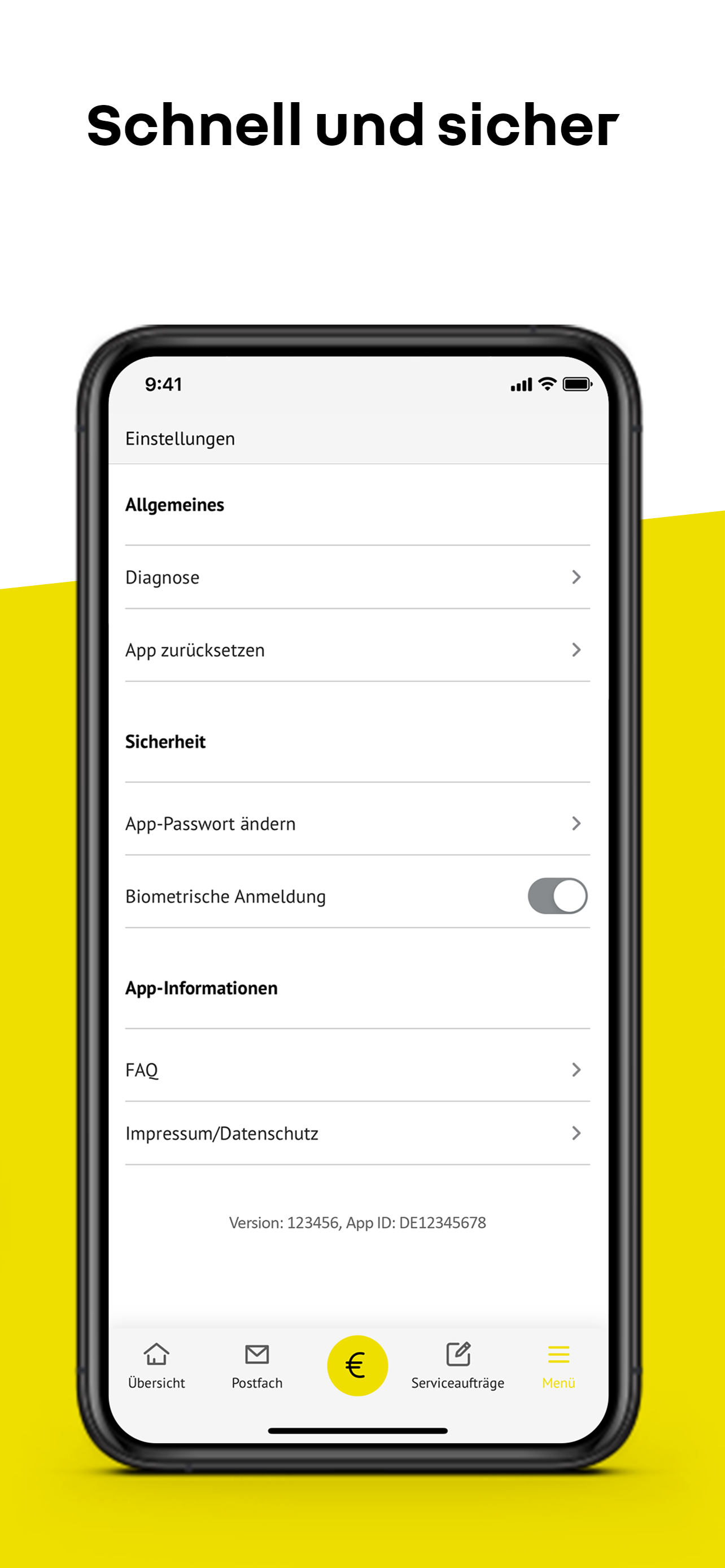 Screenshot der Renault Bank direkt Banking App: Übersicht der App-Einstellungen