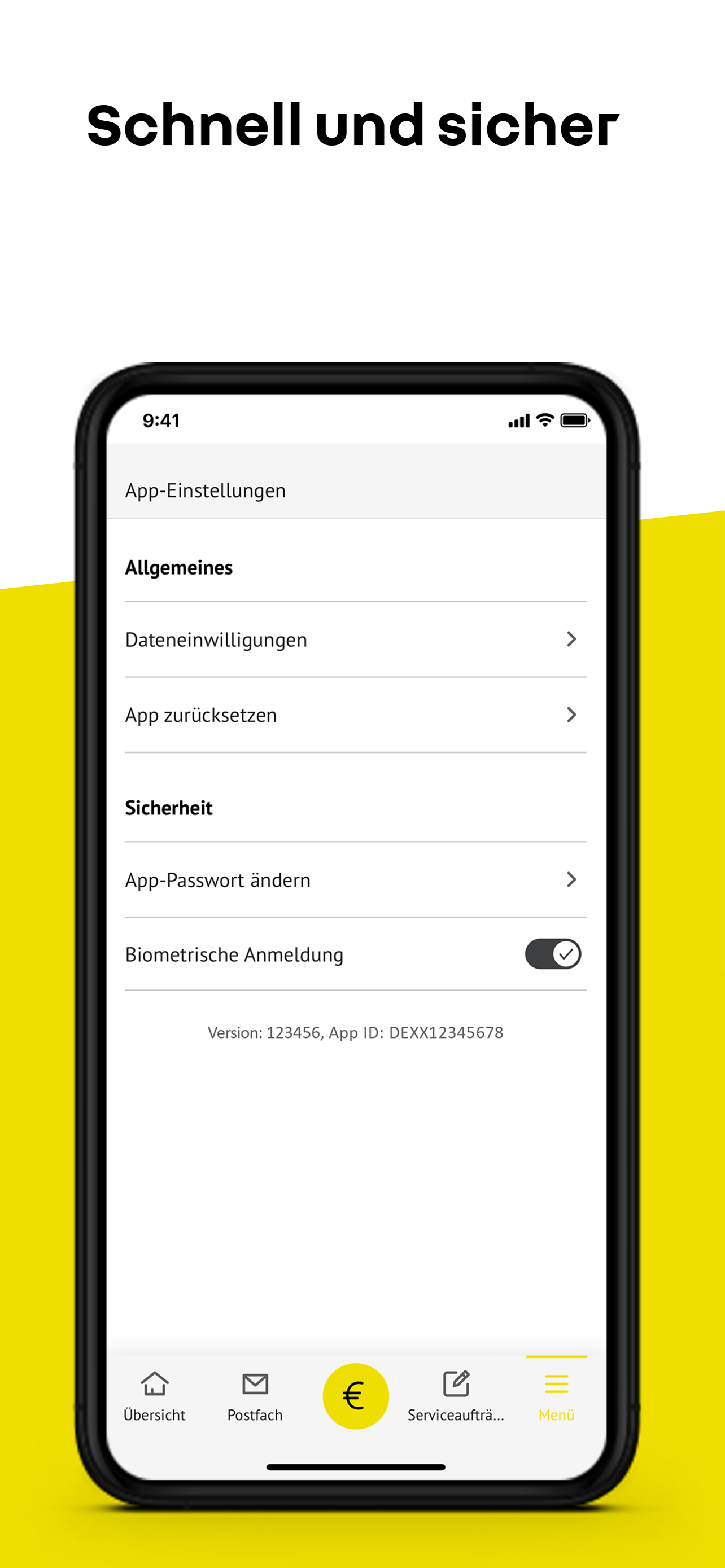 Screenshot der Renault Bank direkt Banking App: Übersicht der App-Einstellungen