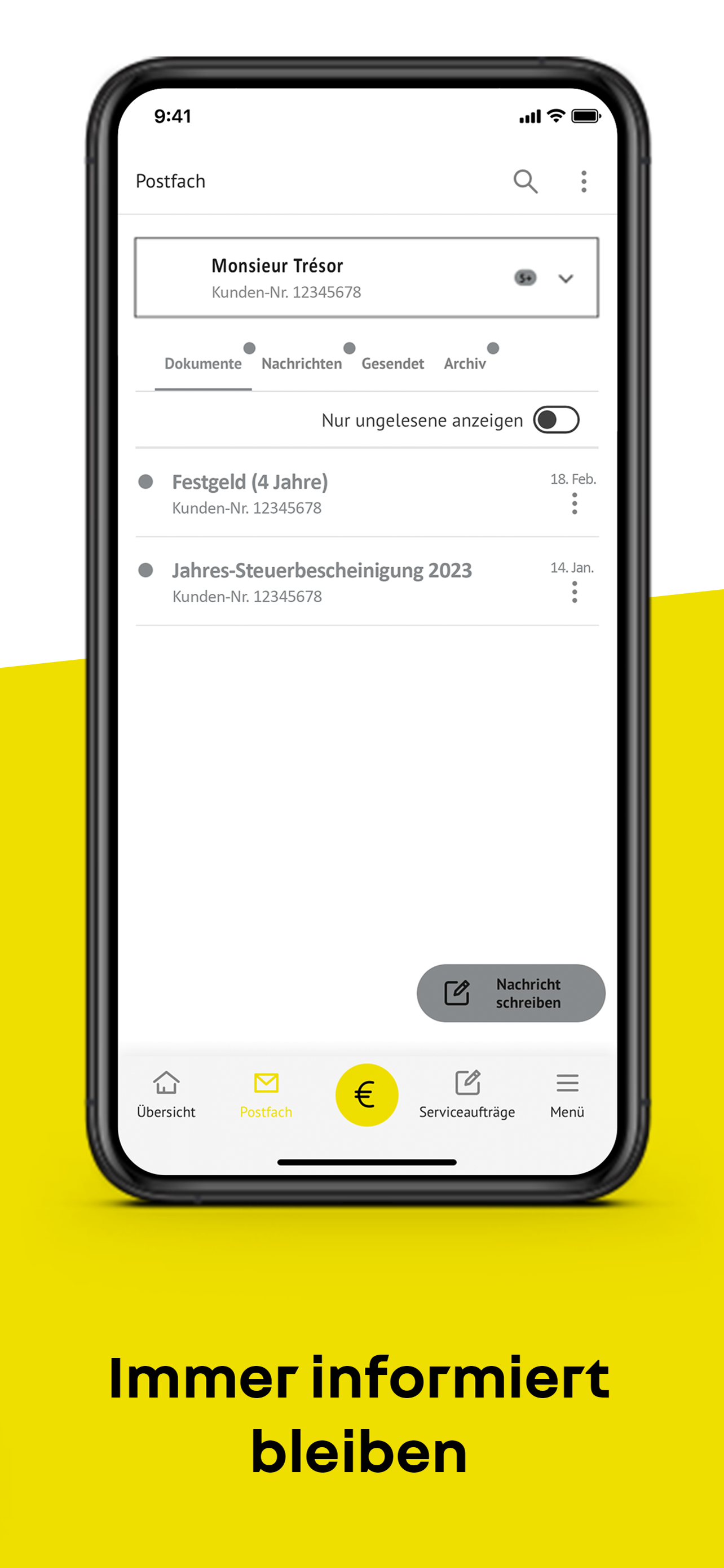Screenshot der Renault Bank direkt Banking App: Einblick in das digitale Postfach
